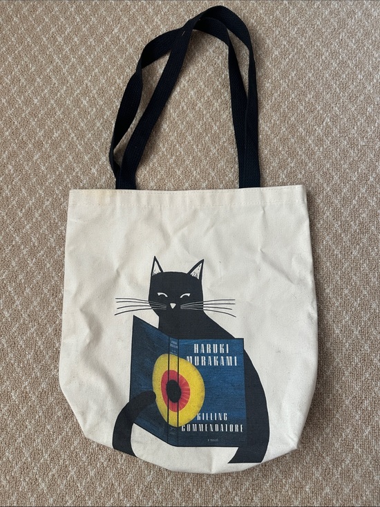 Handbags - Haruki Murakami Canvas Cat Tote Bag with Black Straps